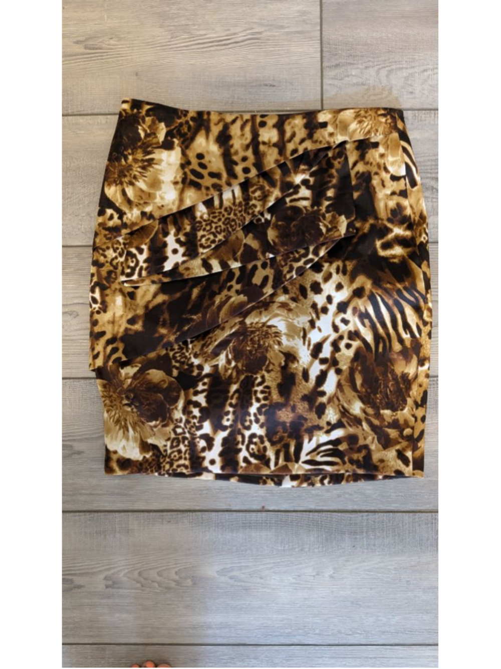 Cache Animal Print Faux Wrap Layered Skirt Brown Leopard Zebra Women's Size 4